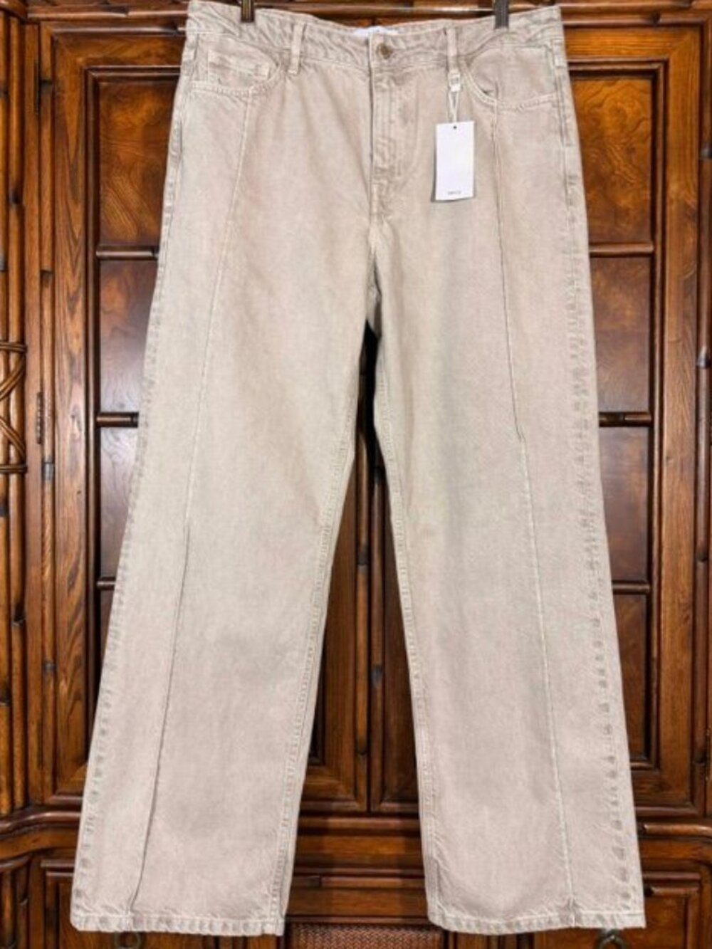Mango Tan Straight Leg Front Seamed Mid Rise 100% Cotton Jean - Picture 5 of 14